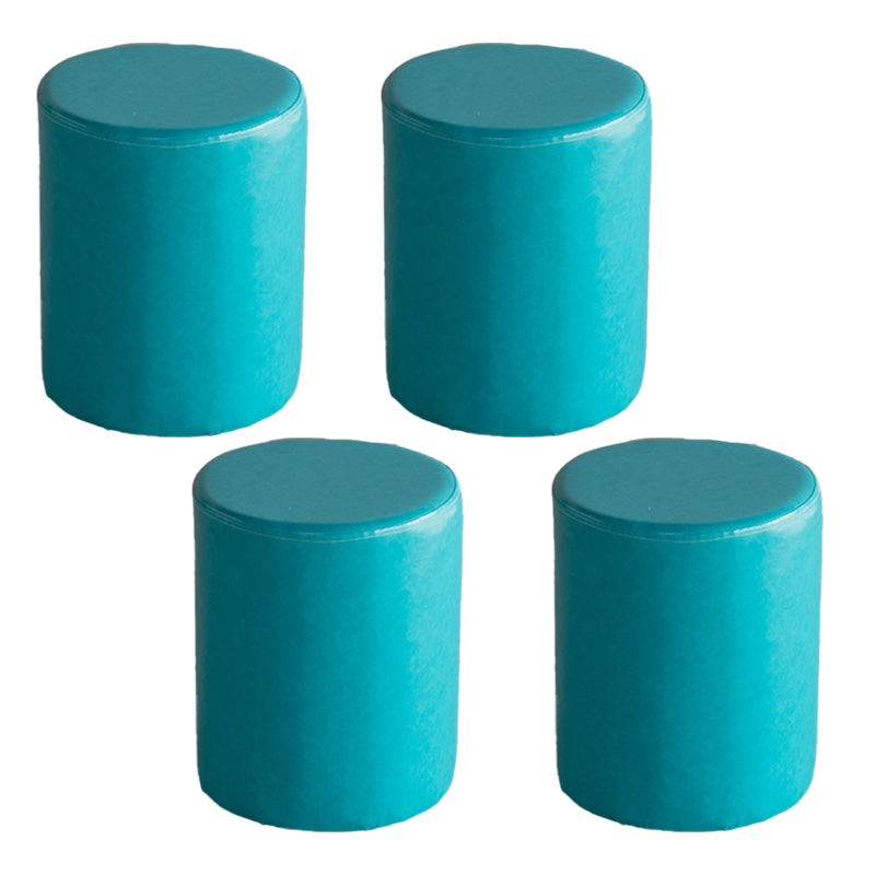 Modern Pouf Ottoman PU Leather Upholstered Solid Color Cylinder Shape Ottoman 14"L x 14"W x 18"H Peacock Blue 4 Piece Set Clearhalo 'furn' 'furn_ottomans_poufs' 'Furniture' 'Living Room Furniture' 'Ottomans & Poufs' 'ottomans_poufs' 6553134