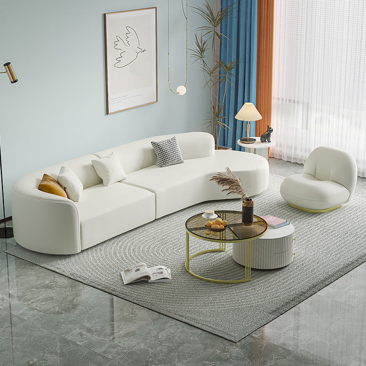 Zeitgenössisches Kunstleder -Sektionssofa mit kindem Rücken in massivem Holz