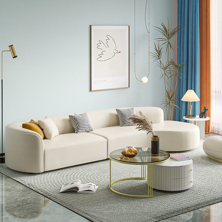 Zeitgenössisches Kunstleder -Sektionssofa mit kindem Rücken in massivem Holz