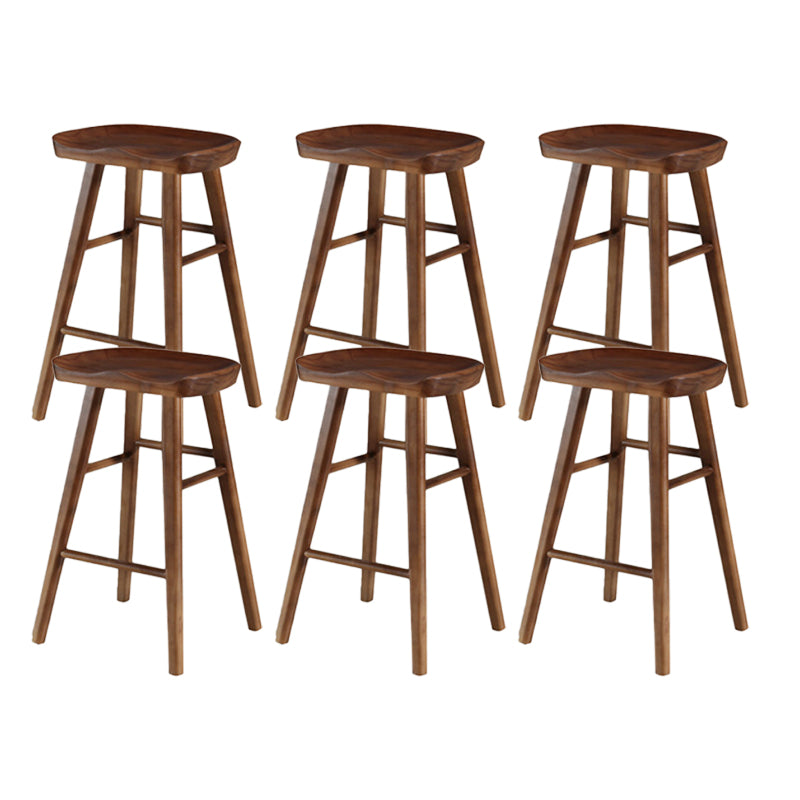 Industrial Armless Backless Counter Stool Wood Bar Stool with Pedal for Cafe Dark Walnut 6 Piece Set Counter Stool(26"H) Clearhalo 'Bar Furniture' 'Bar Stools' 'bar_stools' 'furn' 'furn_bar_stools' 'Furniture' 'Kitchen & Dining Furniture' 6555689