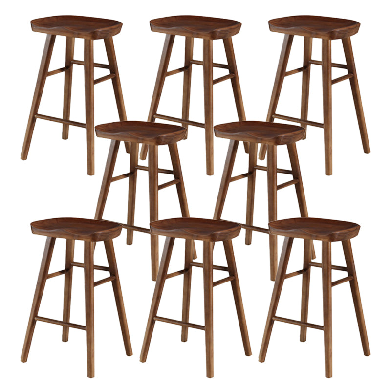 Industrial Armless Backless Counter Stool Wood Bar Stool with Pedal for Cafe Dark Walnut 8 Piece Set Counter Stool(26"H) Clearhalo 'Bar Furniture' 'Bar Stools' 'bar_stools' 'furn' 'furn_bar_stools' 'Furniture' 'Kitchen & Dining Furniture' 6555690