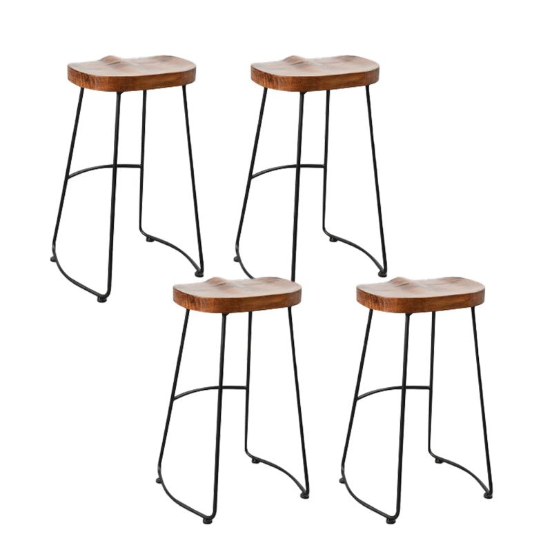Contemporary Armless Bar Stools Solid Wood Barstool with Footrest Backless 4 Piece Set Saddle Clearhalo 'Bar Furniture' 'Bar Stools' 'bar_stools' 'furn' 'furn_bar_stools' 'Furniture' 'Kitchen & Dining Furniture' 6555790