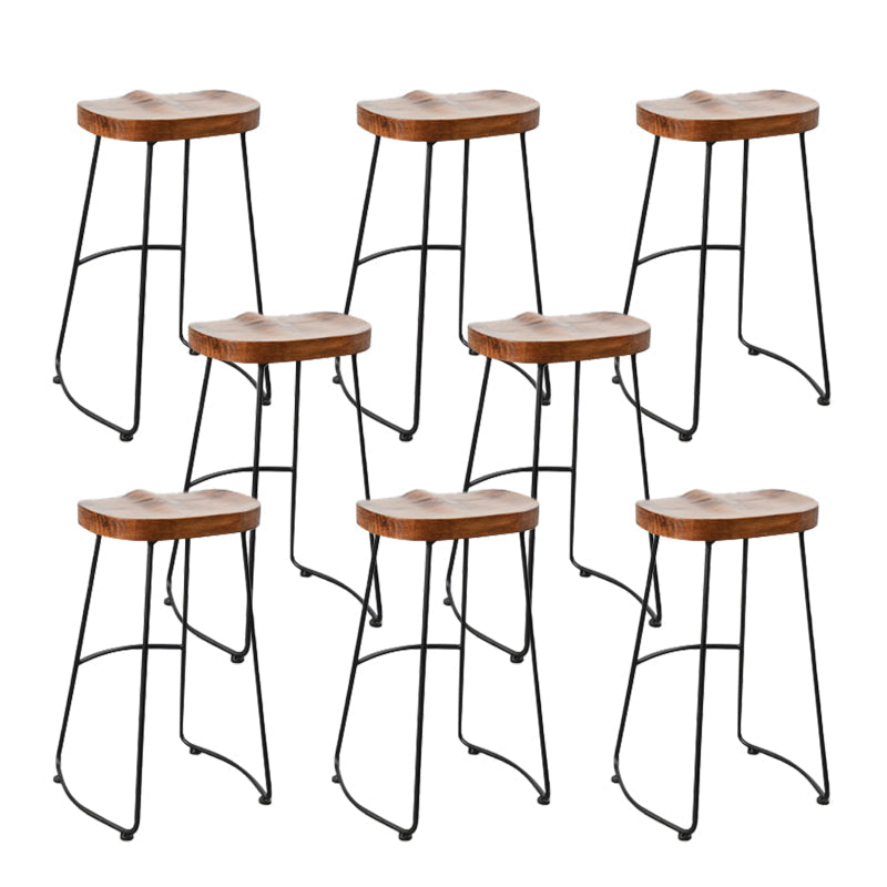 Contemporary Armless Bar Stools Solid Wood Barstool with Footrest Backless 8 Piece Set Saddle Clearhalo 'Bar Furniture' 'Bar Stools' 'bar_stools' 'furn' 'furn_bar_stools' 'Furniture' 'Kitchen & Dining Furniture' 6555792