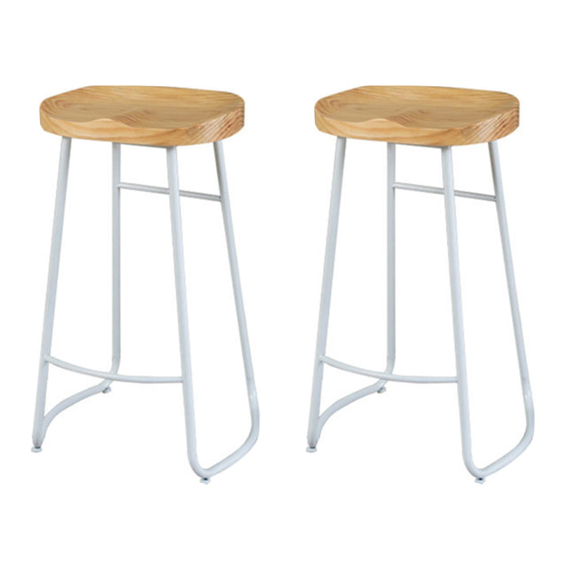 Contemporary Bar Stool Solid Wood Barstool with White Metal Legs Backless 2 Piece Set Clearhalo 'Bar Furniture' 'Bar Stools' 'bar_stools' 'furn' 'furn_bar_stools' 'Furniture' 'Kitchen & Dining Furniture' 6555835