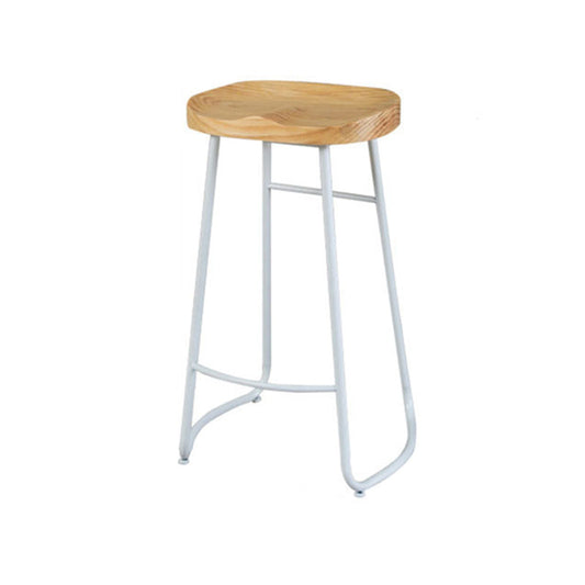 Contemporary Bar Stool Solid Wood Barstool with White Metal Legs