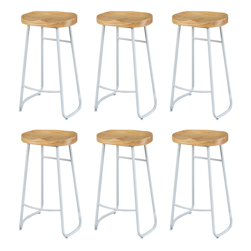 Contemporary Bar Stool Solid Wood Barstool with White Metal Legs Backless 6 Piece Set Clearhalo 'Bar Furniture' 'Bar Stools' 'bar_stools' 'furn' 'furn_bar_stools' 'Furniture' 'Kitchen & Dining Furniture' 6555839