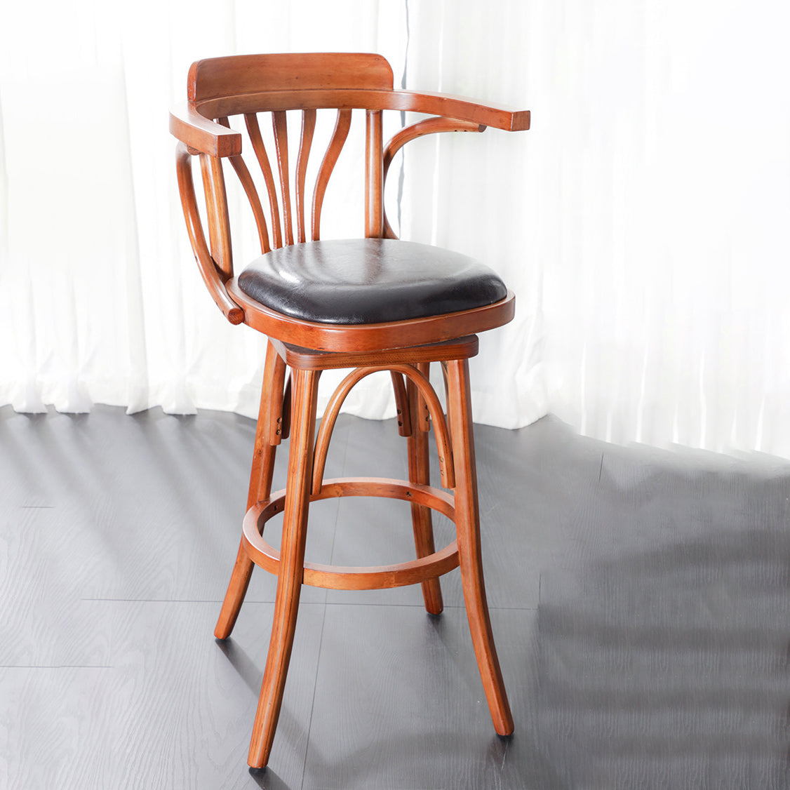 Industrial Armed Bar Stools Oak Wood Dining Stool with Footrest Clearhalo 'Bar Furniture' 'Bar Stools' 'bar_stools' 'furn' 'furn_bar_stools' 'Furniture' 'Kitchen & Dining Furniture' 6555970