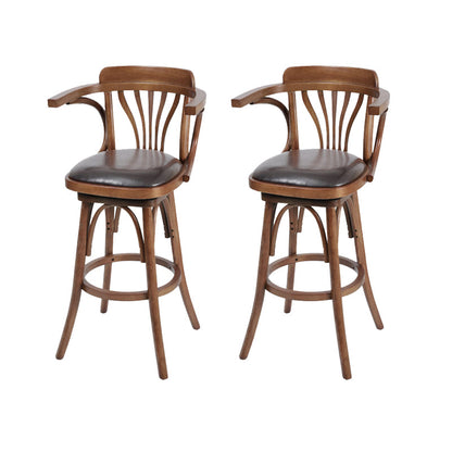 Industrial Armed Bar Stools Oak Wood Dining Stool with Footrest Nut-Brown 2 Piece Set Clearhalo 'Bar Furniture' 'Bar Stools' 'bar_stools' 'furn' 'furn_bar_stools' 'Furniture' 'Kitchen & Dining Furniture' 6555971