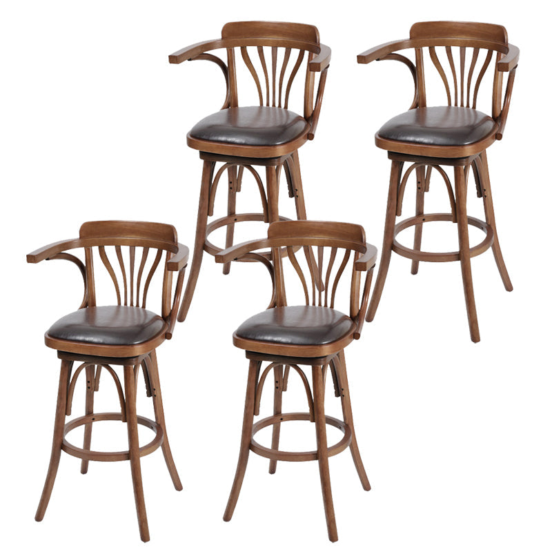 Industrial Armed Bar Stools Oak Wood Dining Stool with Footrest Nut-Brown 4 Piece Set Clearhalo 'Bar Furniture' 'Bar Stools' 'bar_stools' 'furn' 'furn_bar_stools' 'Furniture' 'Kitchen & Dining Furniture' 6555972