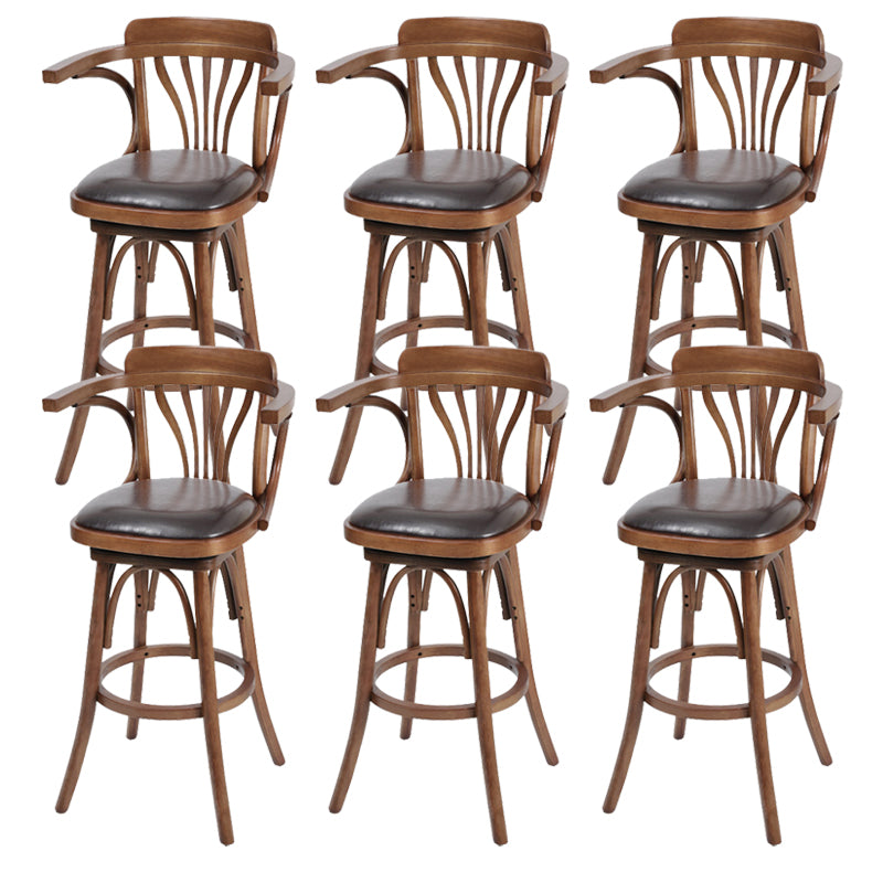 Industrial Armed Bar Stools Oak Wood Dining Stool with Footrest Nut-Brown 6 Piece Set Clearhalo 'Bar Furniture' 'Bar Stools' 'bar_stools' 'furn' 'furn_bar_stools' 'Furniture' 'Kitchen & Dining Furniture' 6555975