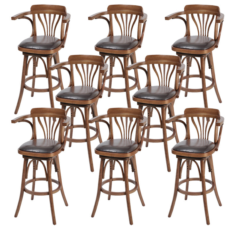Industrial Armed Bar Stools Oak Wood Dining Stool with Footrest Nut-Brown 8 Piece Set Clearhalo 'Bar Furniture' 'Bar Stools' 'bar_stools' 'furn' 'furn_bar_stools' 'Furniture' 'Kitchen & Dining Furniture' 6555976