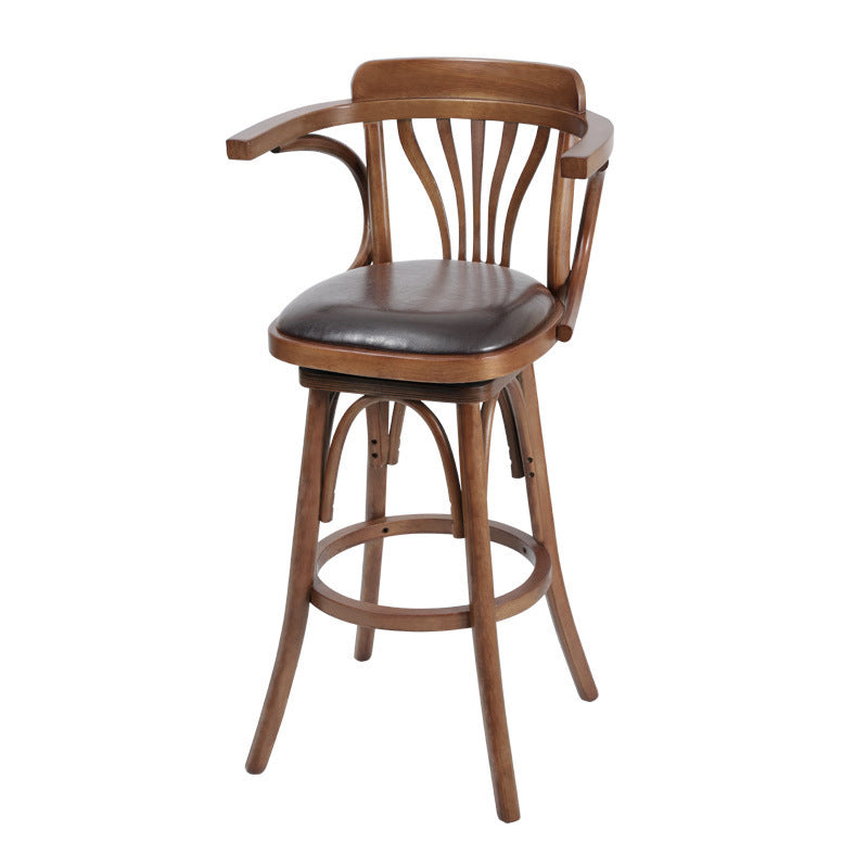 Industrial Armed Bar Stools Oak Wood Dining Stool with Footrest Clearhalo 'Bar Furniture' 'Bar Stools' 'bar_stools' 'furn' 'furn_bar_stools' 'Furniture' 'Kitchen & Dining Furniture' 6555978