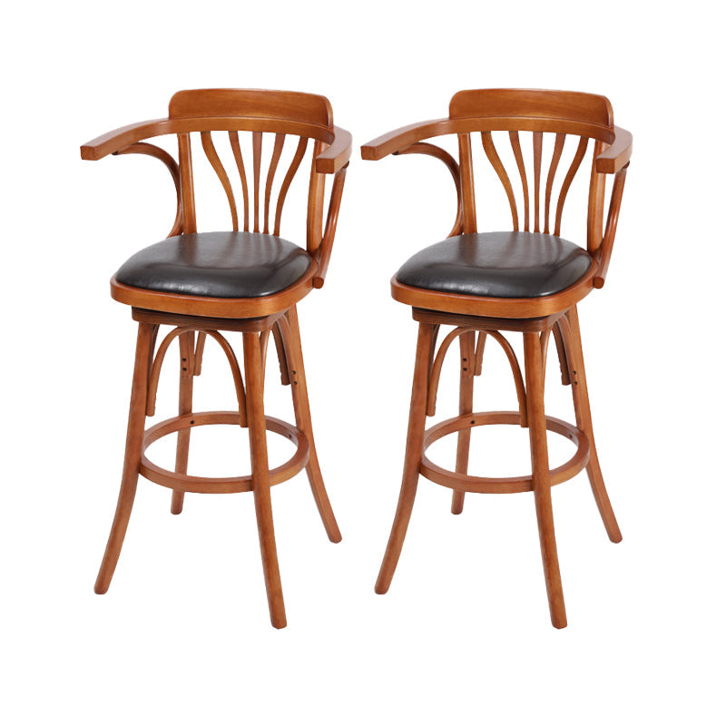 Industrial Armed Bar Stools Oak Wood Dining Stool with Footrest Red Brown 2 Piece Set Clearhalo 'Bar Furniture' 'Bar Stools' 'bar_stools' 'furn' 'furn_bar_stools' 'Furniture' 'Kitchen & Dining Furniture' 6555980