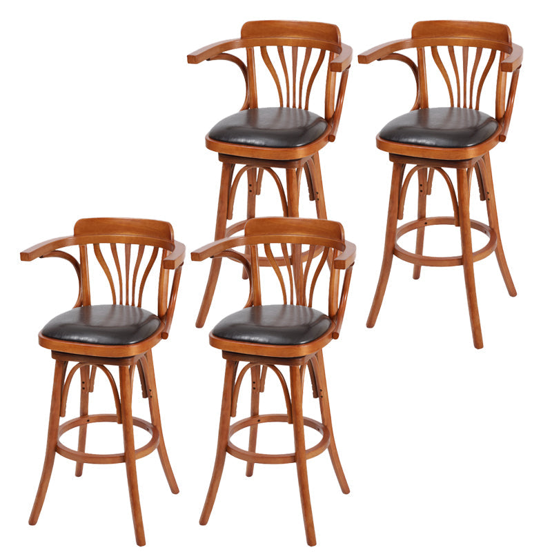 Industrial Armed Bar Stools Oak Wood Dining Stool with Footrest Red Brown 4 Piece Set Clearhalo 'Bar Furniture' 'Bar Stools' 'bar_stools' 'furn' 'furn_bar_stools' 'Furniture' 'Kitchen & Dining Furniture' 6555981
