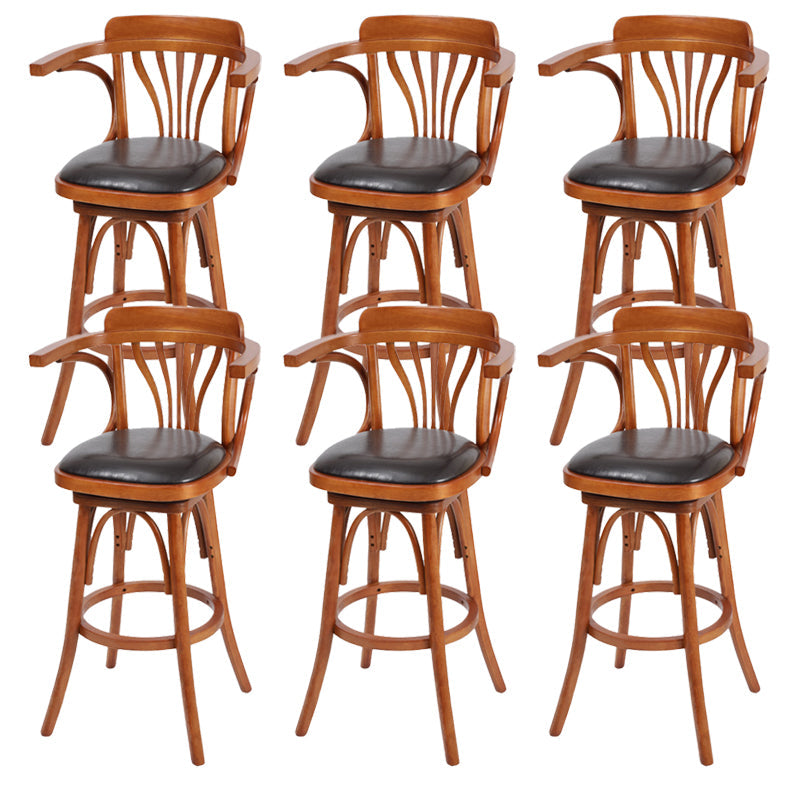 Industrial Armed Bar Stools Oak Wood Dining Stool with Footrest Red Brown 6 Piece Set Clearhalo 'Bar Furniture' 'Bar Stools' 'bar_stools' 'furn' 'furn_bar_stools' 'Furniture' 'Kitchen & Dining Furniture' 6555982