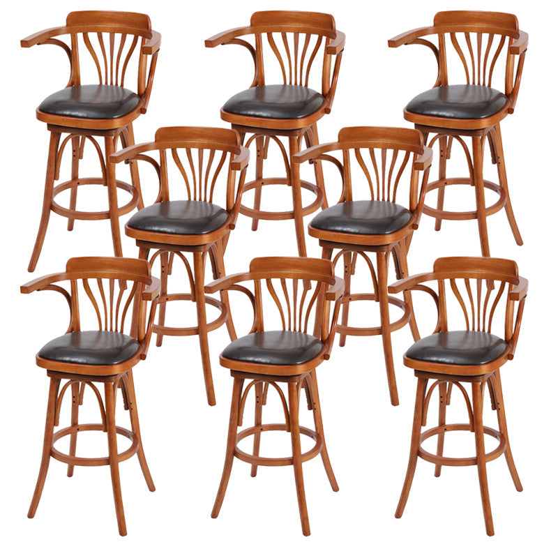 Industrial Armed Bar Stools Oak Wood Dining Stool with Footrest Red Brown 8 Piece Set Clearhalo 'Bar Furniture' 'Bar Stools' 'bar_stools' 'furn' 'furn_bar_stools' 'Furniture' 'Kitchen & Dining Furniture' 6555983
