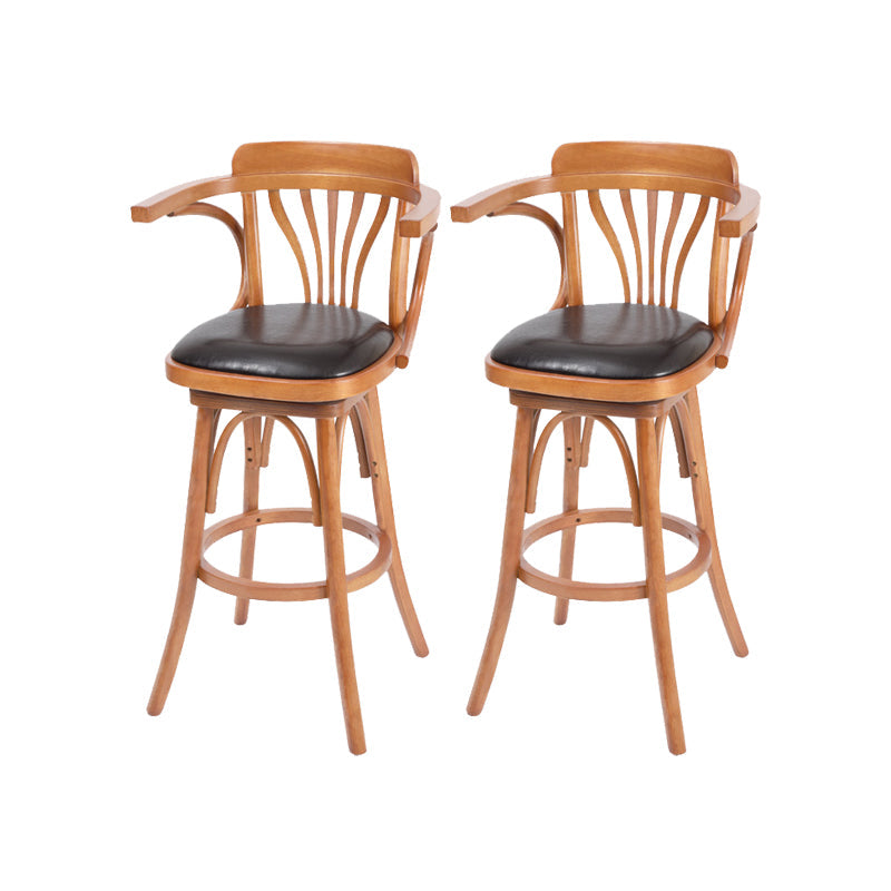 Industrial Armed Bar Stools Oak Wood Dining Stool with Footrest Natural 2 Piece Set Clearhalo 'Bar Furniture' 'Bar Stools' 'bar_stools' 'furn' 'furn_bar_stools' 'Furniture' 'Kitchen & Dining Furniture' 6555984