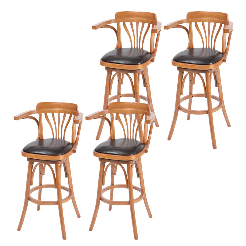 Industrial Armed Bar Stools Oak Wood Dining Stool with Footrest Natural 4 Piece Set Clearhalo 'Bar Furniture' 'Bar Stools' 'bar_stools' 'furn' 'furn_bar_stools' 'Furniture' 'Kitchen & Dining Furniture' 6555985