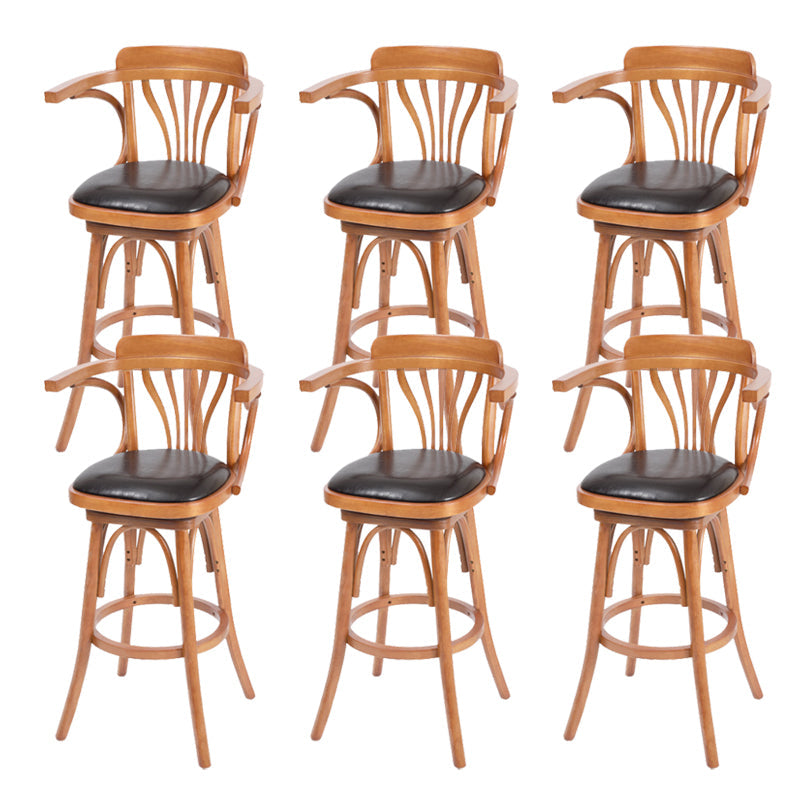 Industrial Armed Bar Stools Oak Wood Dining Stool with Footrest Natural 6 Piece Set Clearhalo 'Bar Furniture' 'Bar Stools' 'bar_stools' 'furn' 'furn_bar_stools' 'Furniture' 'Kitchen & Dining Furniture' 6555986