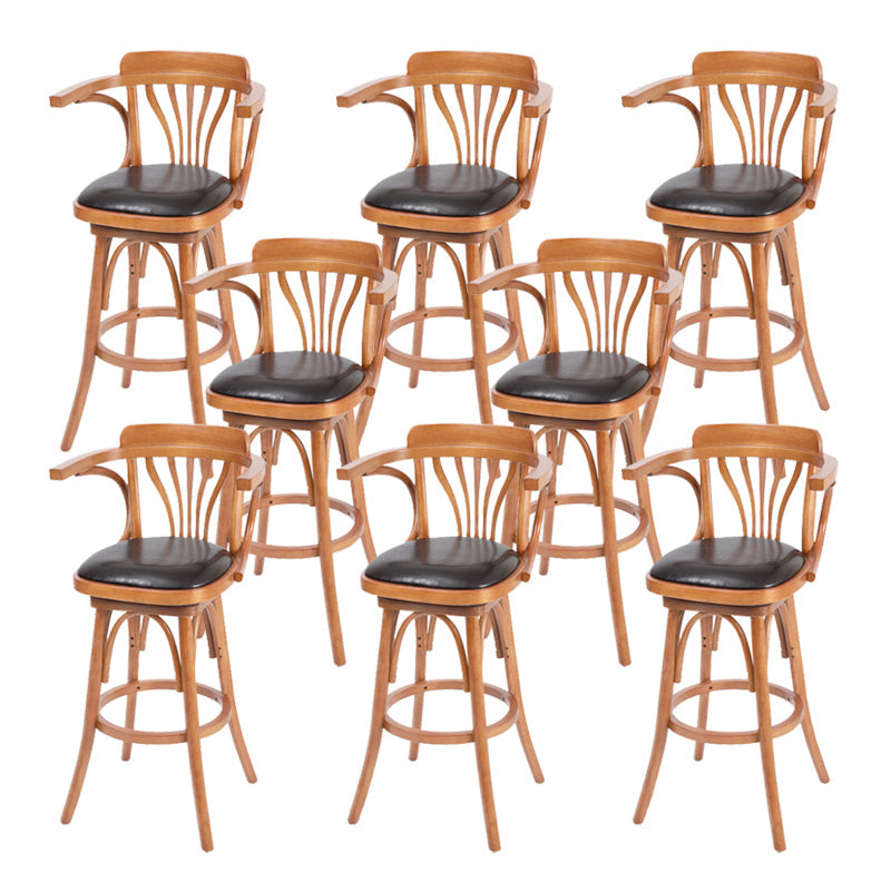 Industrial Armed Bar Stools Oak Wood Dining Stool with Footrest Natural 8 Piece Set Clearhalo 'Bar Furniture' 'Bar Stools' 'bar_stools' 'furn' 'furn_bar_stools' 'Furniture' 'Kitchen & Dining Furniture' 6555987