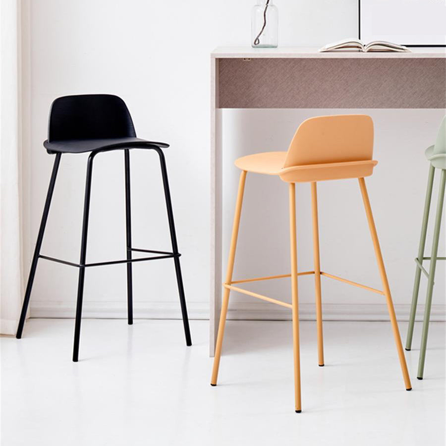 Indoor Glam Armless Low Back Bar Stool Plastic Stool with Steel Legs