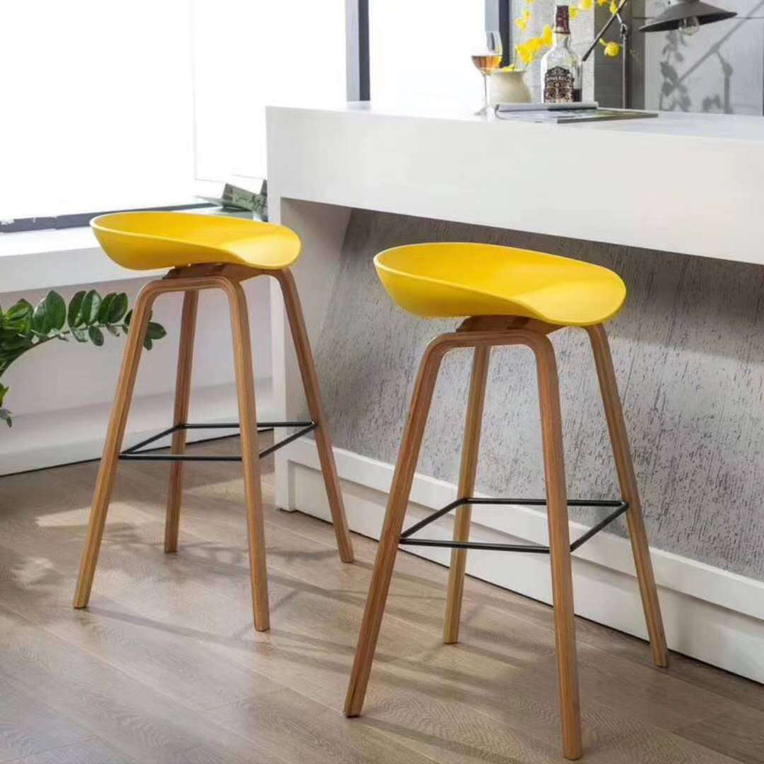 Indoor Plastic Bucket Seat Scandinavian Armless Bar Height Stool with Wood Legs Clearhalo 'Bar Furniture' 'Bar Stools' 'bar_stools' 'furn' 'furn_bar_stools' 'Furniture' 'Kitchen & Dining Furniture' 6556311