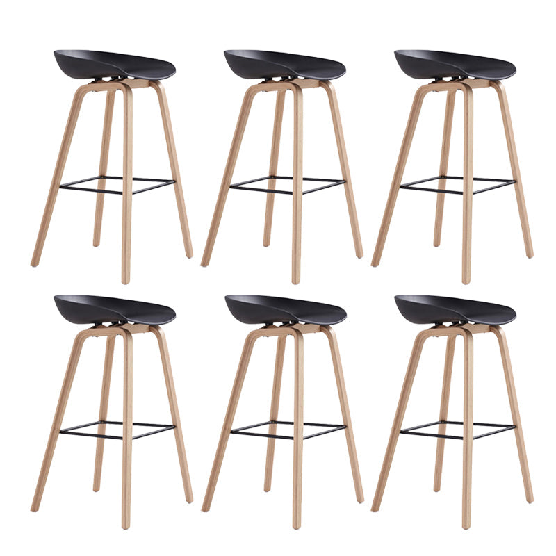 Indoor Plastic Bucket Seat Scandinavian Armless Bar Height Stool with Wood Legs Black 6 Piece Set Clearhalo 'Bar Furniture' 'Bar Stools' 'bar_stools' 'furn' 'furn_bar_stools' 'Furniture' 'Kitchen & Dining Furniture' 6556315