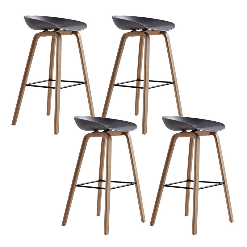 Indoor Plastic Bucket Seat Scandinavian Armless Bar Height Stool with Wood Legs Grey 4 Piece Set Clearhalo 'Bar Furniture' 'Bar Stools' 'bar_stools' 'furn' 'furn_bar_stools' 'Furniture' 'Kitchen & Dining Furniture' 6556321