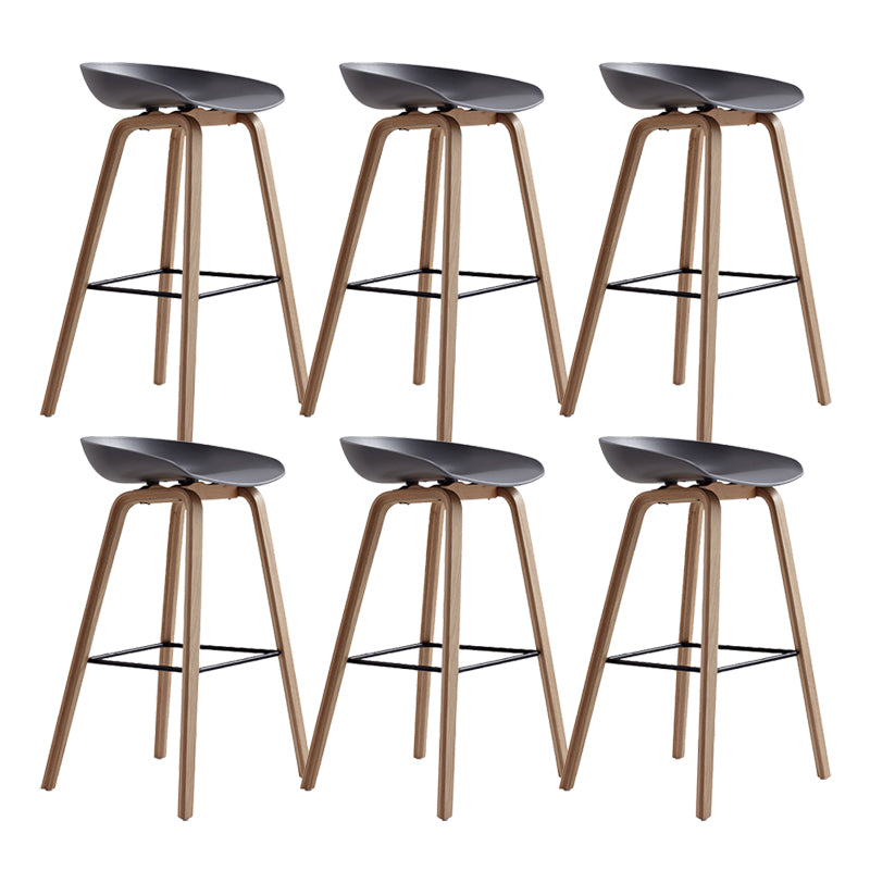 Indoor Plastic Bucket Seat Scandinavian Armless Bar Height Stool with Wood Legs Grey 6 Piece Set Clearhalo 'Bar Furniture' 'Bar Stools' 'bar_stools' 'furn' 'furn_bar_stools' 'Furniture' 'Kitchen & Dining Furniture' 6556322