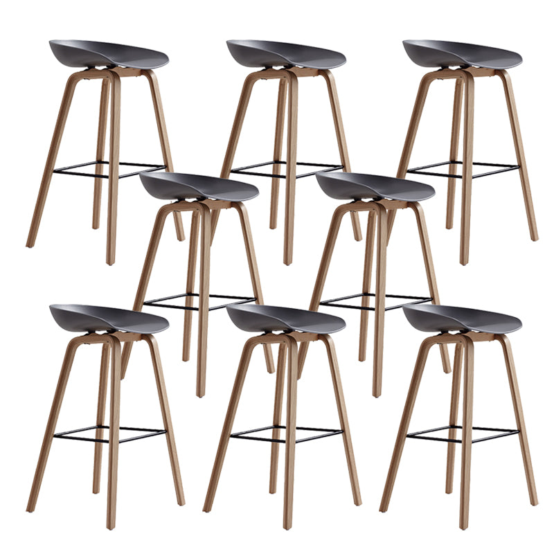 Indoor Plastic Bucket Seat Scandinavian Armless Bar Height Stool with Wood Legs Grey 8 Piece Set Clearhalo 'Bar Furniture' 'Bar Stools' 'bar_stools' 'furn' 'furn_bar_stools' 'Furniture' 'Kitchen & Dining Furniture' 6556323