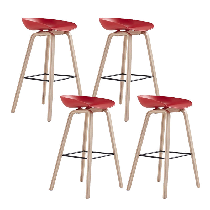 Indoor Plastic Bucket Seat Scandinavian Armless Bar Height Stool with Wood Legs Red 4 Piece Set Clearhalo 'Bar Furniture' 'Bar Stools' 'bar_stools' 'furn' 'furn_bar_stools' 'Furniture' 'Kitchen & Dining Furniture' 6556325