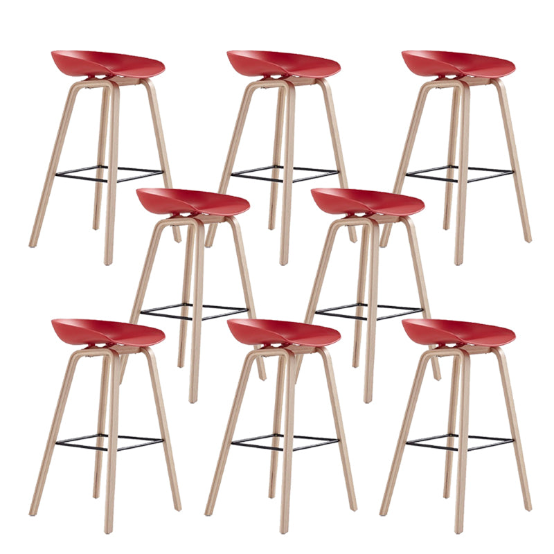 Indoor Plastic Bucket Seat Scandinavian Armless Bar Height Stool with Wood Legs Red 8 Piece Set Clearhalo 'Bar Furniture' 'Bar Stools' 'bar_stools' 'furn' 'furn_bar_stools' 'Furniture' 'Kitchen & Dining Furniture' 6556327