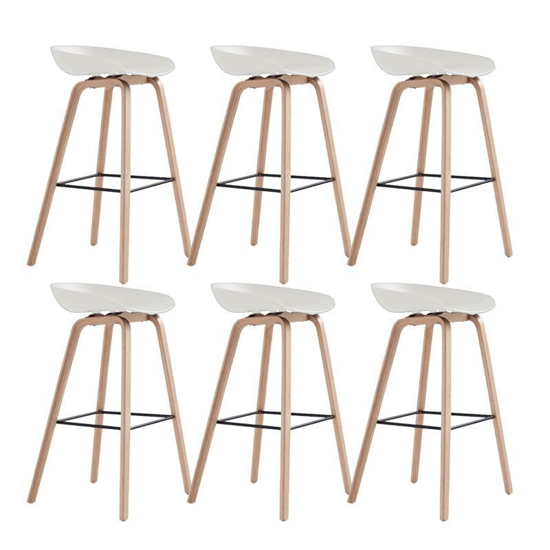 Indoor Plastic Bucket Seat Scandinavian Armless Bar Height Stool with Wood Legs White 6 Piece Set Clearhalo 'Bar Furniture' 'Bar Stools' 'bar_stools' 'furn' 'furn_bar_stools' 'Furniture' 'Kitchen & Dining Furniture' 6556330