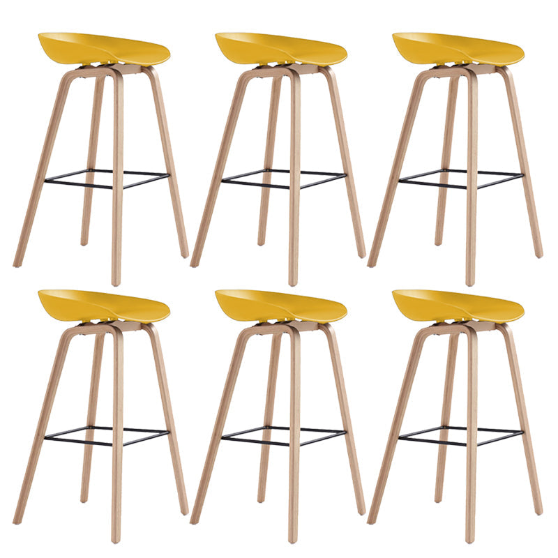 Indoor Plastic Bucket Seat Scandinavian Armless Bar Height Stool with Wood Legs Yellow 6 Piece Set Clearhalo 'Bar Furniture' 'Bar Stools' 'bar_stools' 'furn' 'furn_bar_stools' 'Furniture' 'Kitchen & Dining Furniture' 6556334