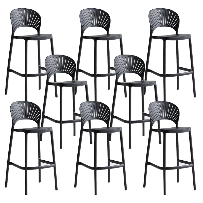 Industrial Armless Low Back Bar Stool Indoor Stackable Plastic Bar Stool Black 8 Piece Set Clearhalo 'Bar Furniture' 'Bar Stools' 'bar_stools' 'furn' 'furn_bar_stools' 'Furniture' 'Kitchen & Dining Furniture' 6556454