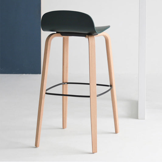 Scandinavian Armless Bar Height Stool Plastic and Solid Wood Bar Stool for Living Room