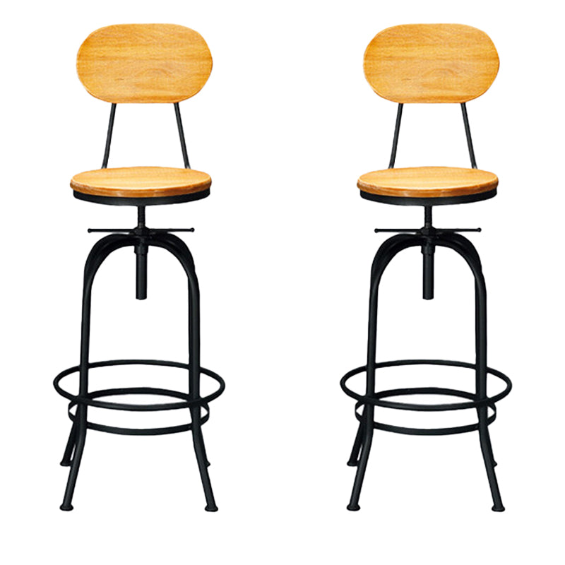 Solid Wood Dining Stool Industrial Adjustable Height Bar Stool with Footrest