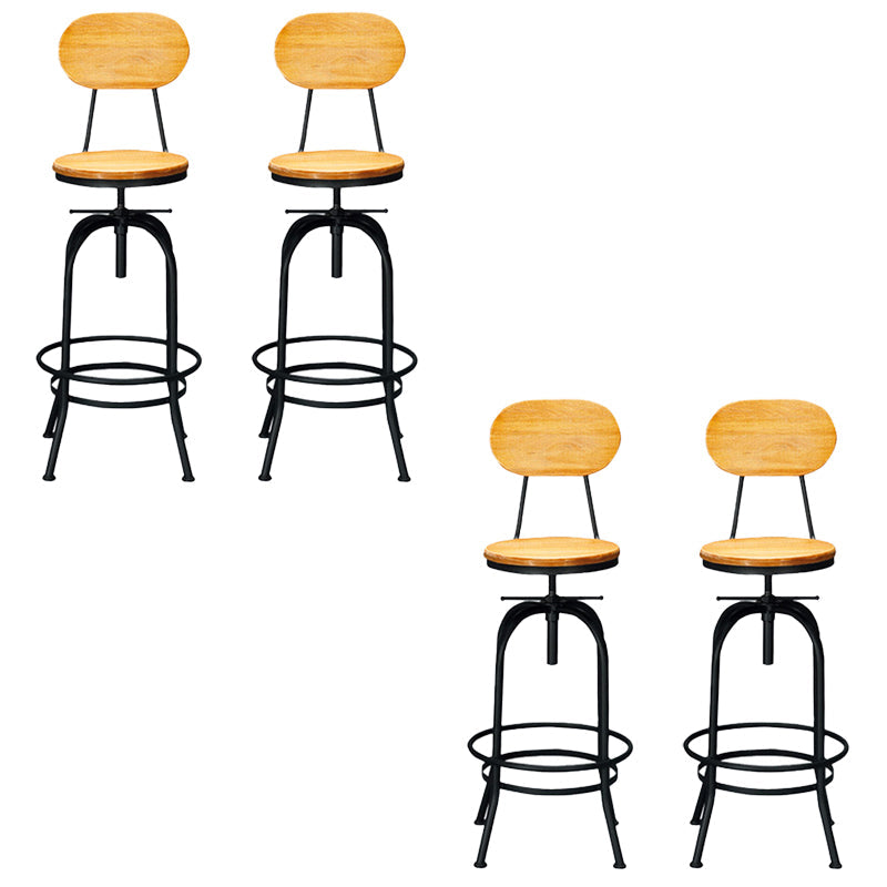 Solid Wood Dining Stool Industrial Adjustable Height Bar Stool with Footrest