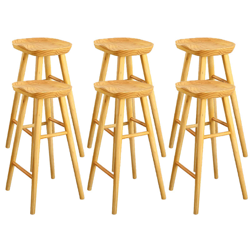 Industrial Armless Bar Stools Wood Dining Stool with Footrest Natural 6 Piece Set Clearhalo 'Bar Furniture' 'Bar Stools' 'bar_stools' 'furn' 'furn_bar_stools' 'Furniture' 'Kitchen & Dining Furniture' 6556760