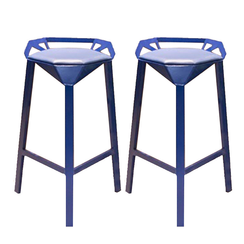 Modern Armless Backrest Counter Stool Iron Bar Stool with Cushion and Pedal for Bar Blue 2 Piece Set Clearhalo 'Bar Furniture' 'Bar Stools' 'bar_stools' 'furn' 'furn_bar_stools' 'Furniture' 'Kitchen & Dining Furniture' 6556805