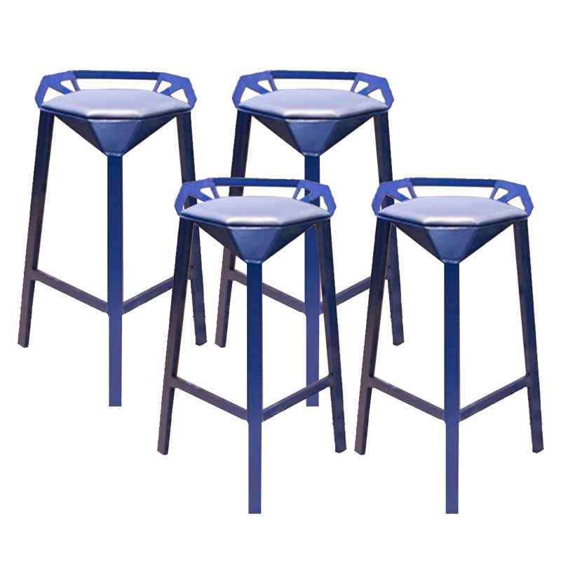 Modern Armless Backrest Counter Stool Iron Bar Stool with Cushion and Pedal for Bar Blue 4 Piece Set Clearhalo 'Bar Furniture' 'Bar Stools' 'bar_stools' 'furn' 'furn_bar_stools' 'Furniture' 'Kitchen & Dining Furniture' 6556806