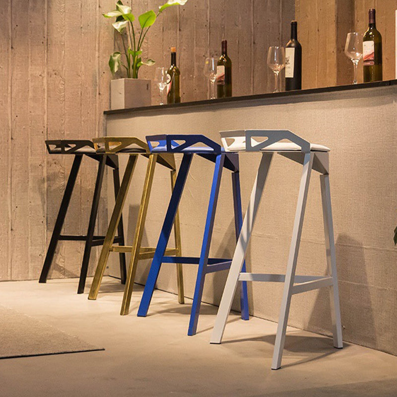 Modern Armless Backrest Counter Stool Iron Bar Stool with Cushion and Pedal for Bar Clearhalo 'Bar Furniture' 'Bar Stools' 'bar_stools' 'furn' 'furn_bar_stools' 'Furniture' 'Kitchen & Dining Furniture' 6556807
