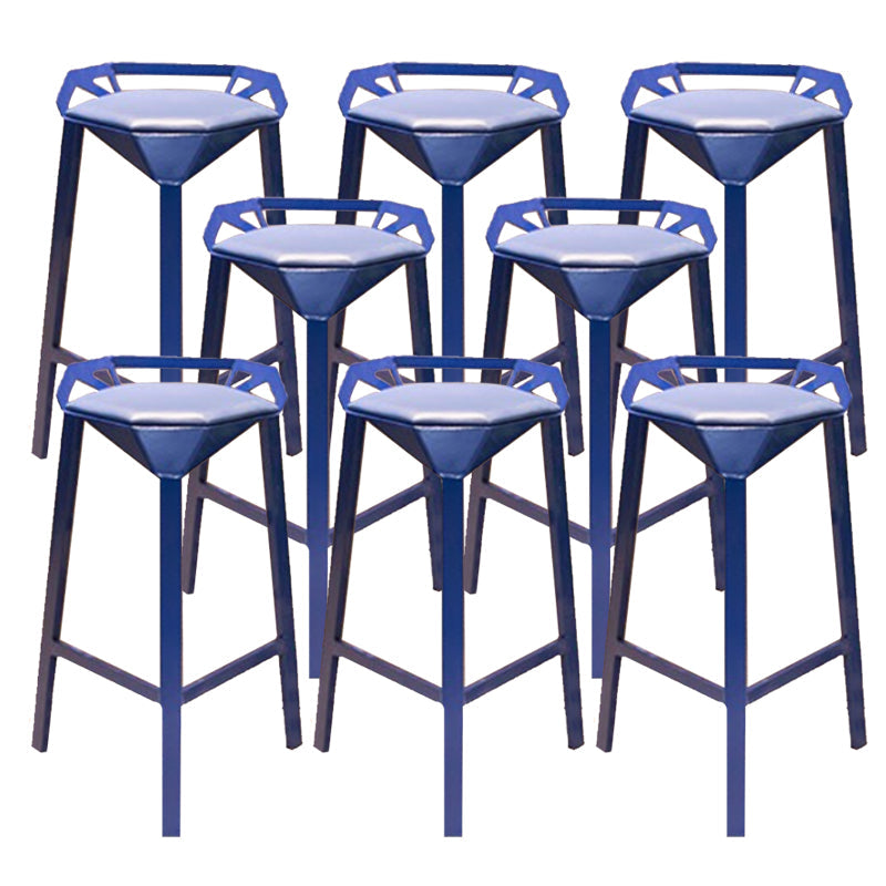 Modern Armless Backrest Counter Stool Iron Bar Stool with Cushion and Pedal for Bar Blue 8 Piece Set Clearhalo 'Bar Furniture' 'Bar Stools' 'bar_stools' 'furn' 'furn_bar_stools' 'Furniture' 'Kitchen & Dining Furniture' 6556811