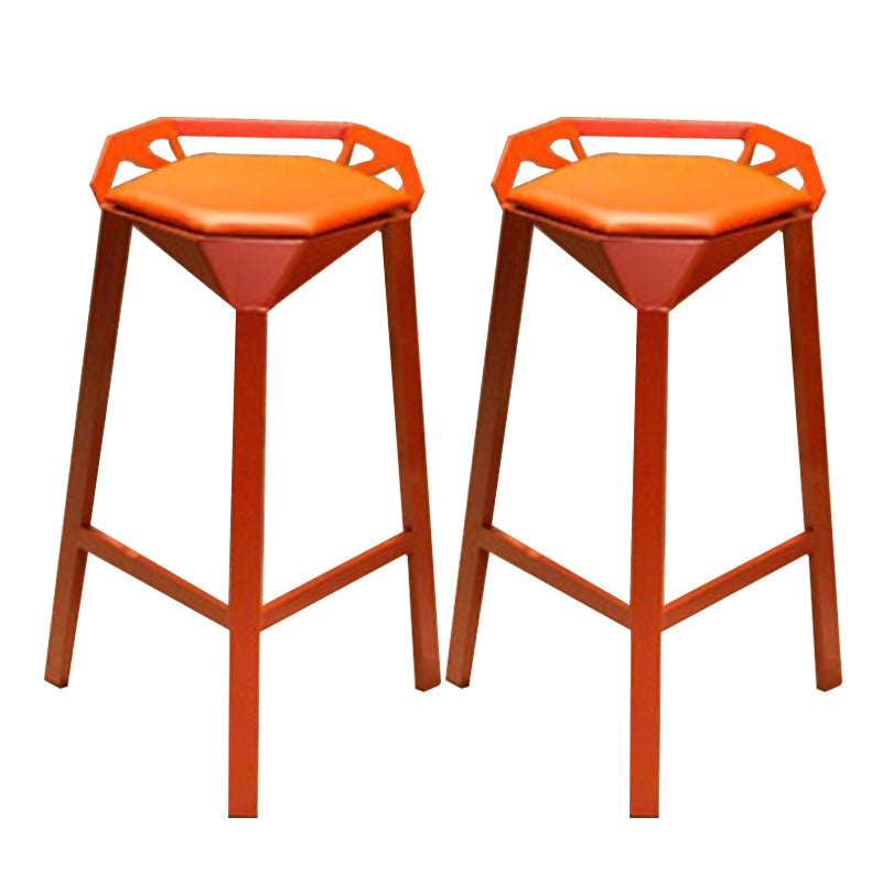 Modern Armless Backrest Counter Stool Iron Bar Stool with Cushion and Pedal for Bar Red 2 Piece Set Clearhalo 'Bar Furniture' 'Bar Stools' 'bar_stools' 'furn' 'furn_bar_stools' 'Furniture' 'Kitchen & Dining Furniture' 6556813