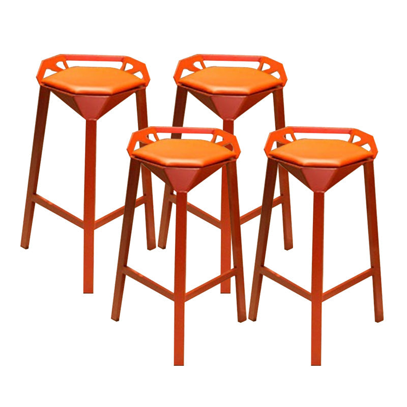 Modern Armless Backrest Counter Stool Iron Bar Stool with Cushion and Pedal for Bar Red 4 Piece Set Clearhalo 'Bar Furniture' 'Bar Stools' 'bar_stools' 'furn' 'furn_bar_stools' 'Furniture' 'Kitchen & Dining Furniture' 6556814
