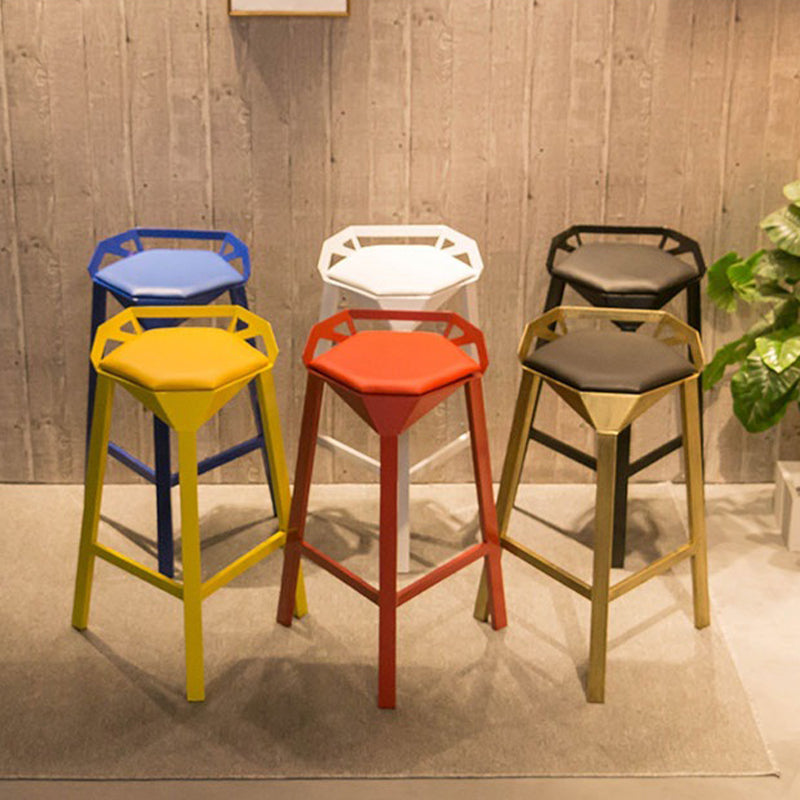 Modern Armless Backrest Counter Stool Iron Bar Stool with Cushion and Pedal for Bar Clearhalo 'Bar Furniture' 'Bar Stools' 'bar_stools' 'furn' 'furn_bar_stools' 'Furniture' 'Kitchen & Dining Furniture' 6556816