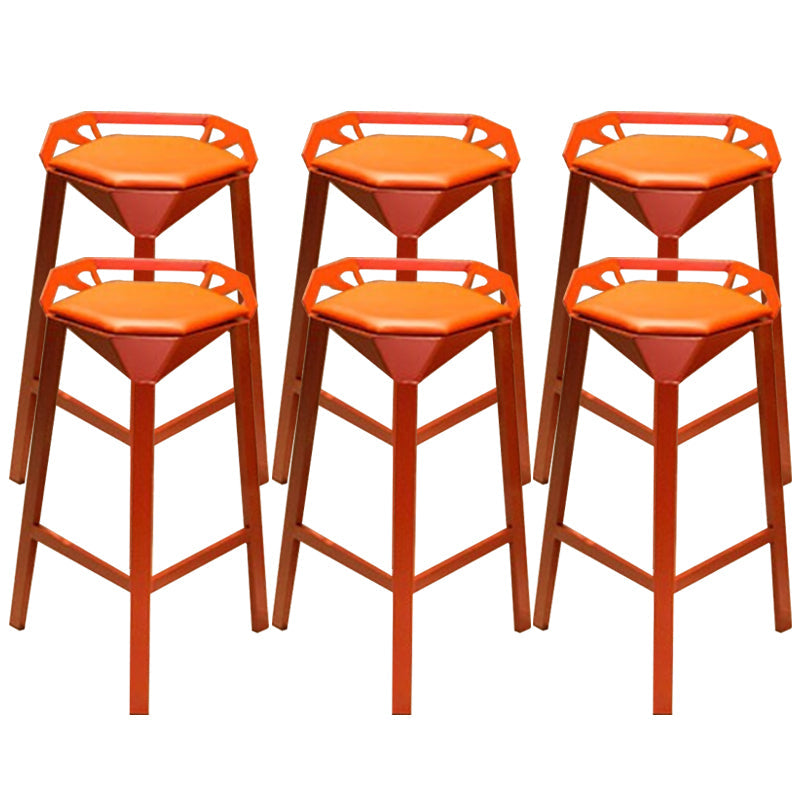 Modern Armless Backrest Counter Stool Iron Bar Stool with Cushion and Pedal for Bar Red 6 Piece Set Clearhalo 'Bar Furniture' 'Bar Stools' 'bar_stools' 'furn' 'furn_bar_stools' 'Furniture' 'Kitchen & Dining Furniture' 6556817
