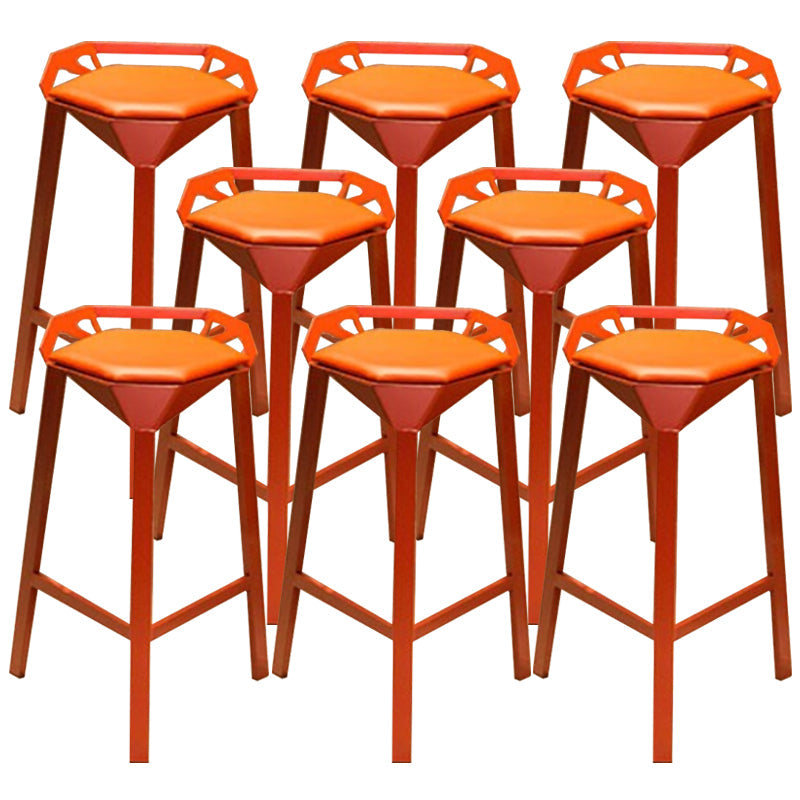 Modern Armless Backrest Counter Stool Iron Bar Stool with Cushion and Pedal for Bar Red 8 Piece Set Clearhalo 'Bar Furniture' 'Bar Stools' 'bar_stools' 'furn' 'furn_bar_stools' 'Furniture' 'Kitchen & Dining Furniture' 6556818