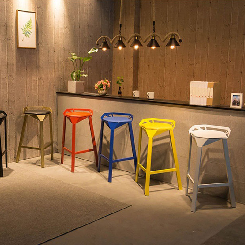 Modern Armless Backrest Counter Stool Iron Bar Stool with Cushion and Pedal for Bar Clearhalo 'Bar Furniture' 'Bar Stools' 'bar_stools' 'furn' 'furn_bar_stools' 'Furniture' 'Kitchen & Dining Furniture' 6556819