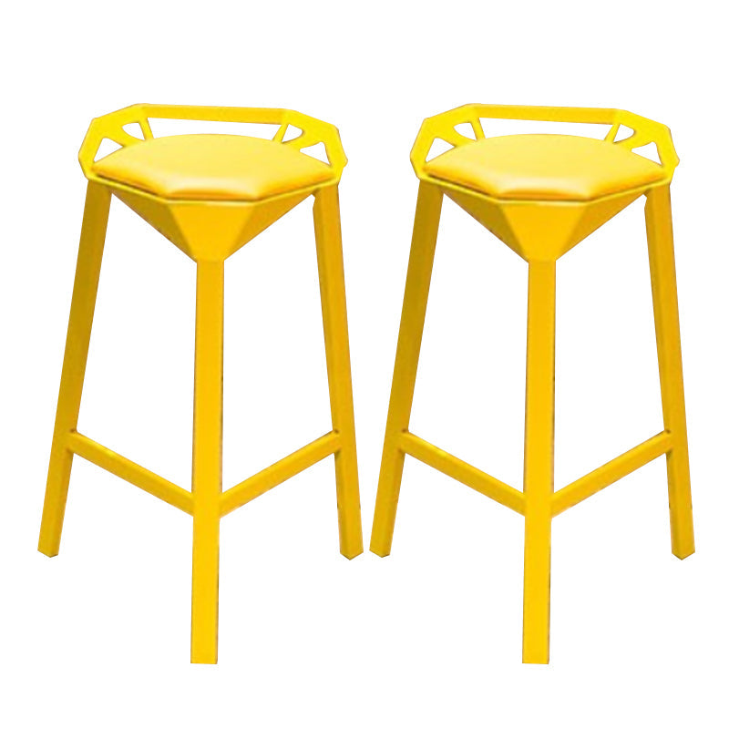 Modern Armless Backrest Counter Stool Iron Bar Stool with Cushion and Pedal for Bar Yellow 2 Piece Set Counter Stool(26"H) Clearhalo 'Bar Furniture' 'Bar Stools' 'bar_stools' 'furn' 'furn_bar_stools' 'Furniture' 'Kitchen & Dining Furniture' 6556820